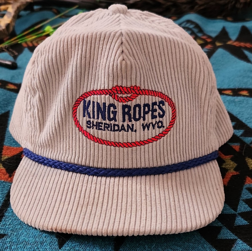 King Ropes Vintage Trucker Hat Corduroy Grey/Blue/Red Western Wear Retro Hat